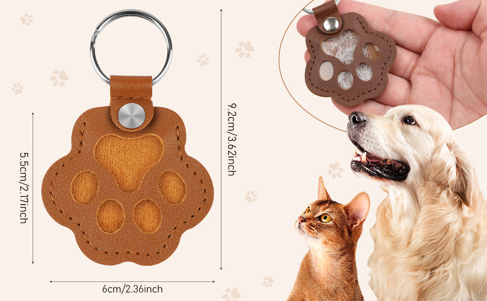 Cute Leather Paw Keychain for Dog or Cat Fur Memory Charm