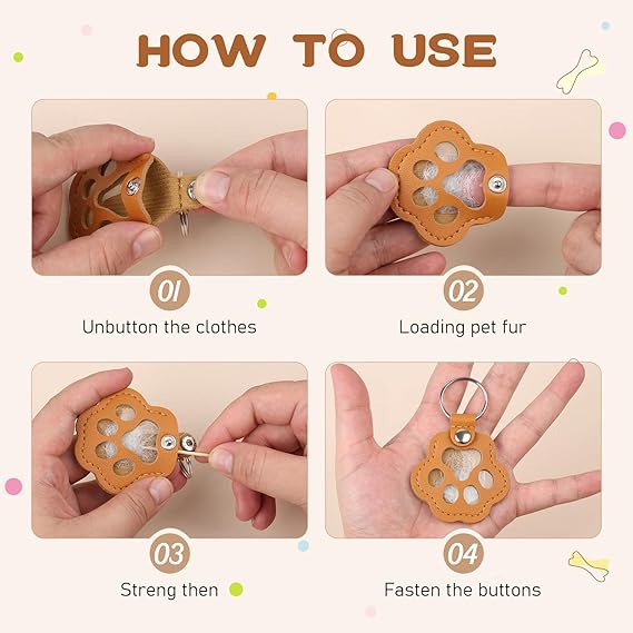 Cute Leather Paw Keychain for Dog or Cat Fur Memory Charm